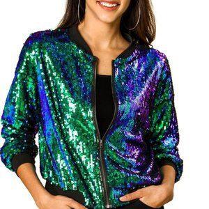 HAODUOYI Sparkle Mermaid Sequin Bomber Jacket XXL (Large) Mardi Gras